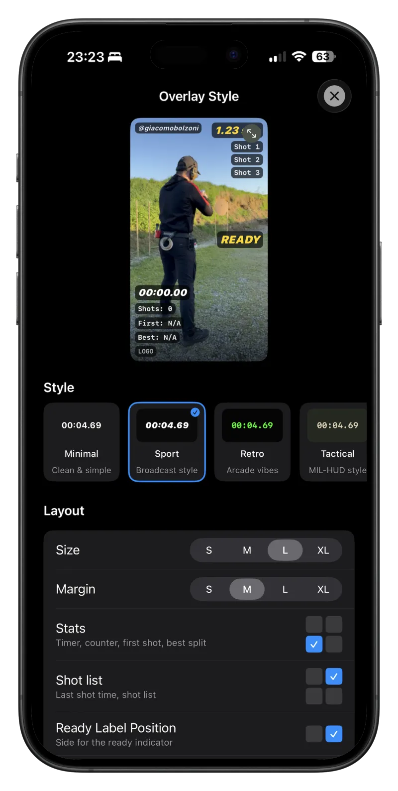 Overlay style configuration screen